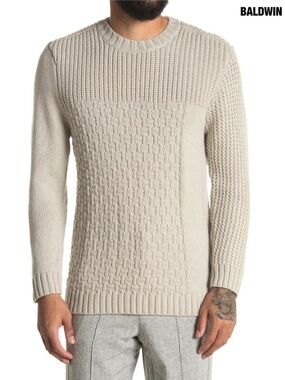 BALDWIN MEN NWT TIERNEY CREW NECK 100% MERINO WOOL WHITE SWEATER. SIZE L
